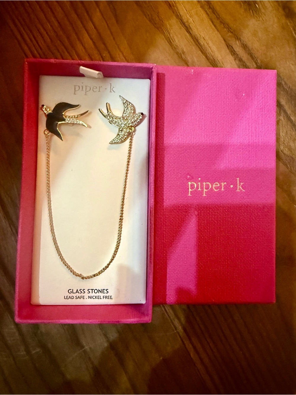 Piper K Flying Swallow Tassel Brooch Collar Chain Pin Set